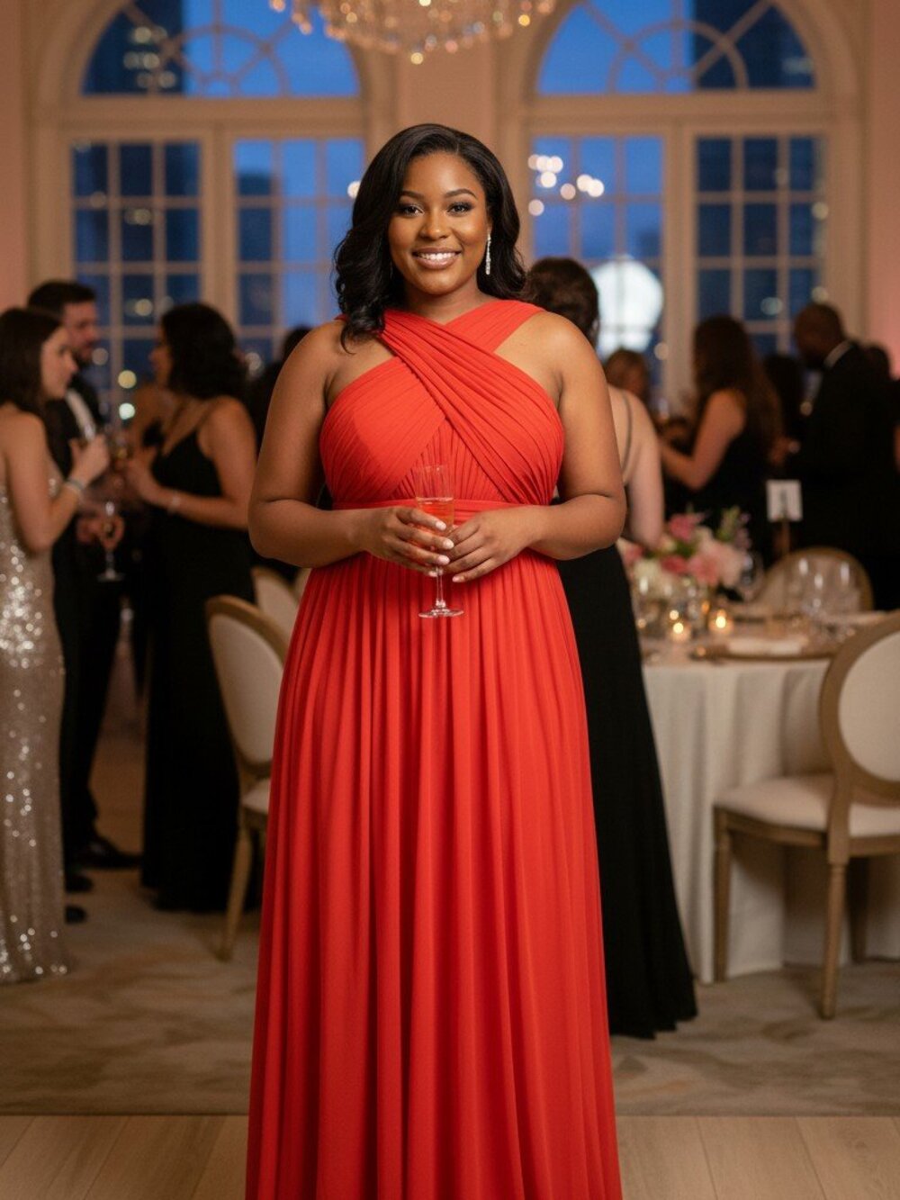 🔥 Azazie Burnt Orange Maxi Gown – Size 16 – Elegant Criss-Cross Neckline 🔥